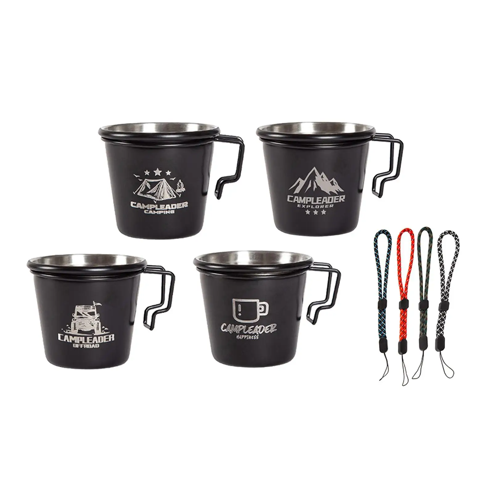 4 Pieces 304 Stainless Steel  Cups w/ Hanging Rope Handle Mugs for Camping Campfire BBQ Hiking