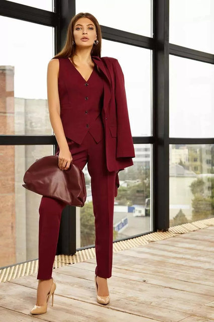 Women s Suit Wedding Pantsuits 3 Pieces Burgundy Elegant Ol Business Blazer Pants Vest For Woman Office Formal Wear 2022 Pant Suits AliExpress