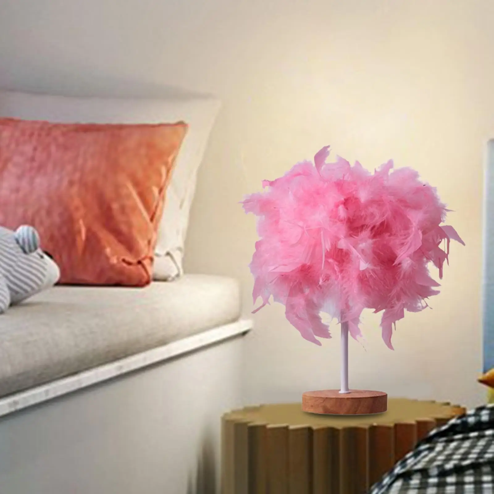 Elegant LED Table Lamp Desk Light Feather Lampshade Romantic Lighting Night Lamp for Living Room Bedroom Dorm Decoration