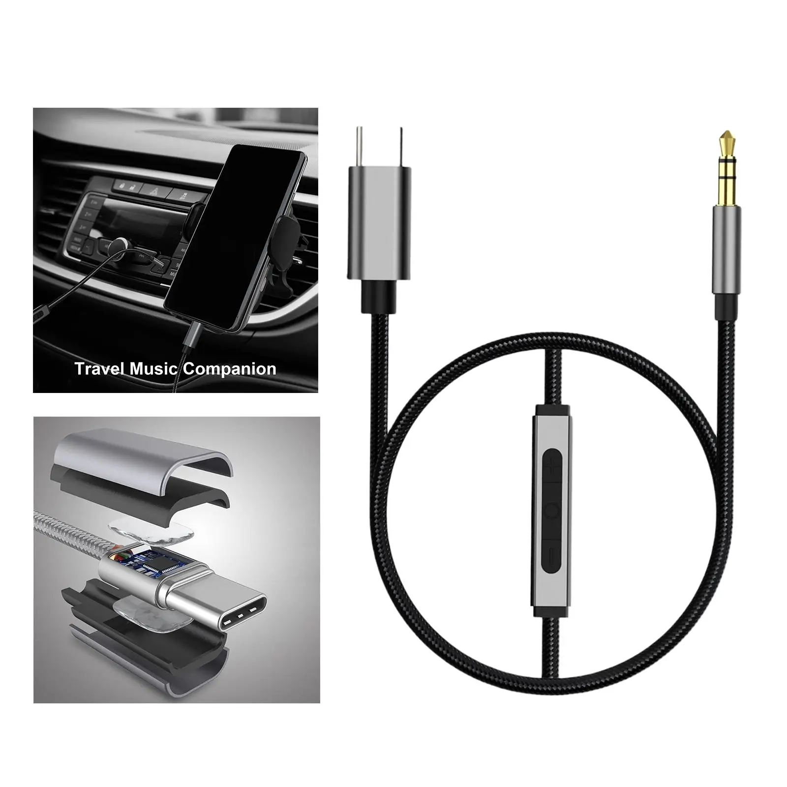 USB C to 3.5mm Audio AUX Cable Dongle Cable Cord Extension Stereo DAC Chip Type C Adapter to 3.5mm Headphone Cable for PC Laptop