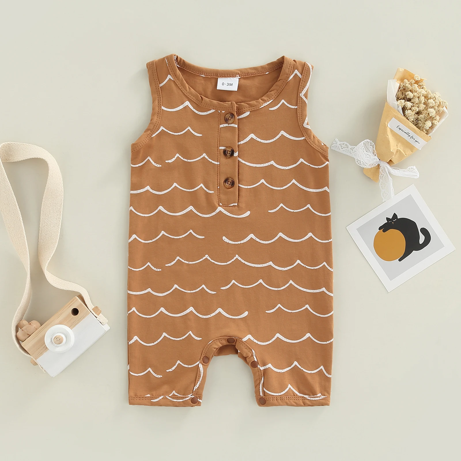 2022-03-01 Lioraitiin 0-12M Infant Baby Boy Girl Casual Romper Summer Sleeveless Printting O-Neck Snap Crotch Jumpsuit customised baby bodysuits