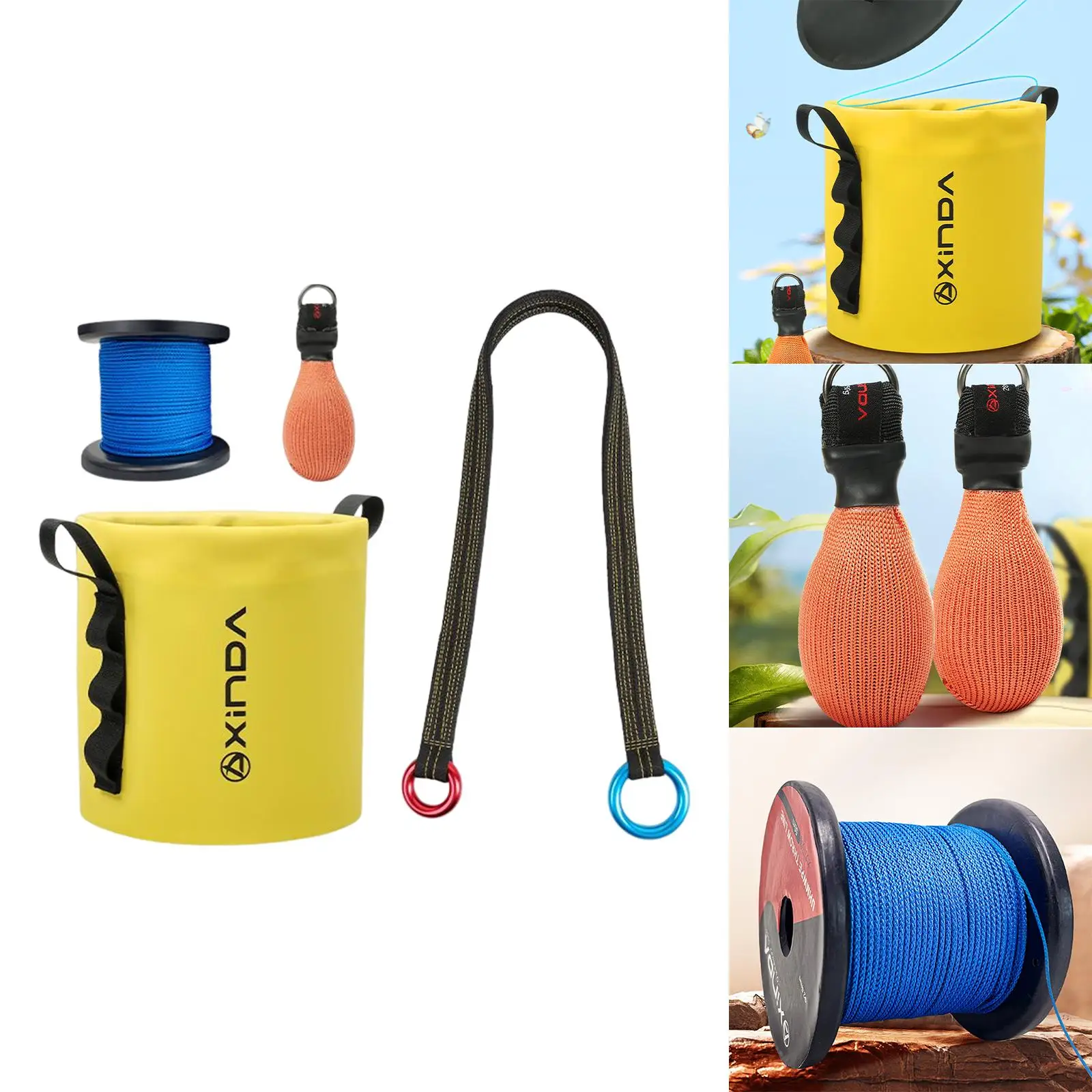 4x Arborist Throw Line Kit and Rope Storage Bag Straps Throw Weight Portable Durable Throwline for Outdoor Sports Backpacking