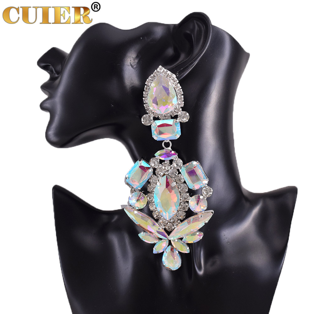 Clip auf riesigen Glas Strass Kristall baumeln langen Ohrring für Drag Queen Frauen Hochzeit Schmuck schwere Bühne Zubehör – Detail 1