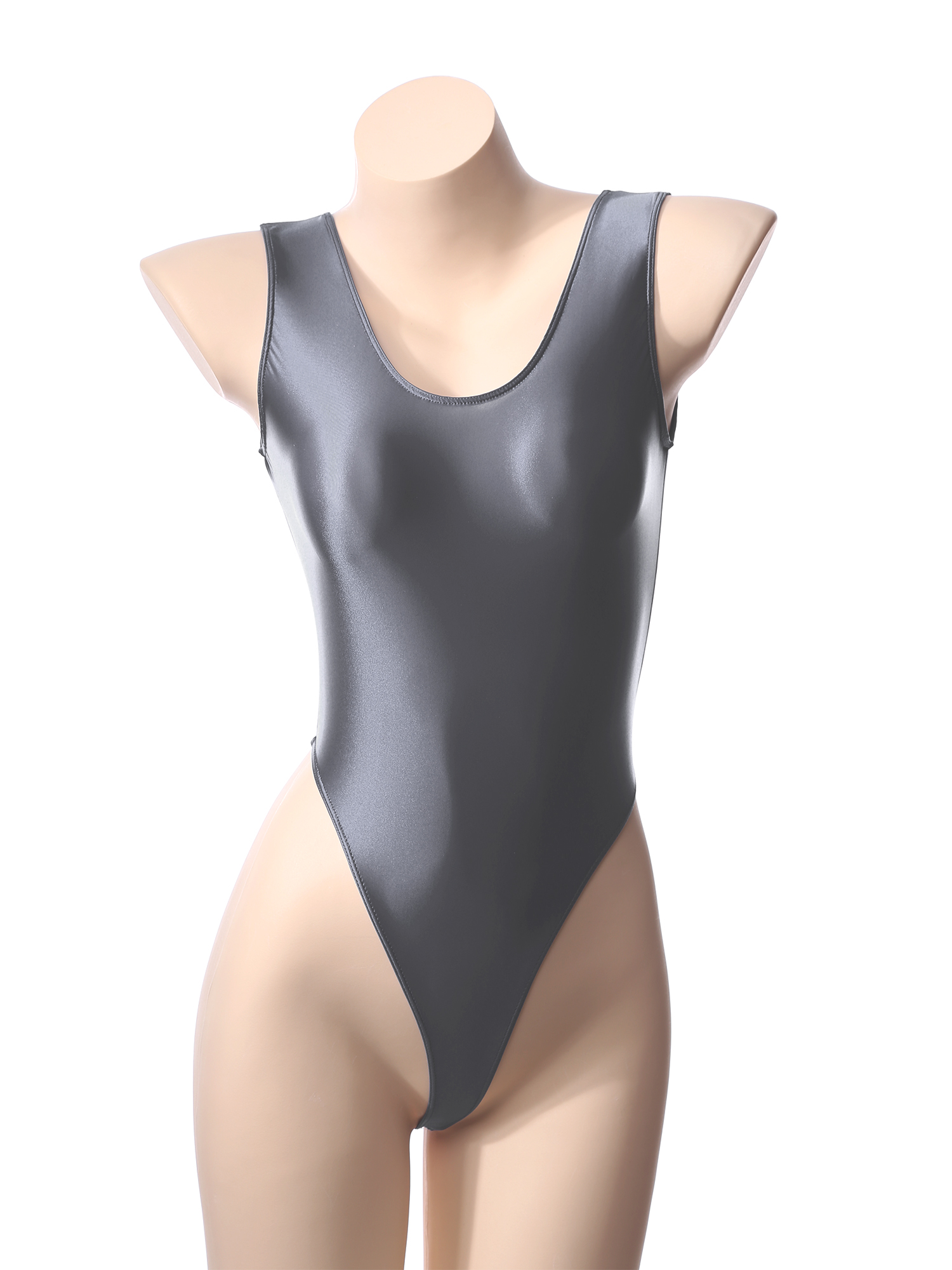 Ölglänzender Damen-Badeanzug, ärmellos, hoch geschnittener Tanga-Body, einteilige Badebekleidung, Yoga, Sport, Fitnessstudio, Fitness, Badeanzug, Kostüm – Detail 34