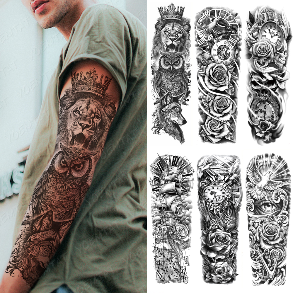 Best of Large Arm Sleeve Tattoo Lion Crown King Rose Waterproof Temporary Tatoo Sticker Wild Wolf Tiger Men Full Skull Totem Fake Tatto Reviews & Tips