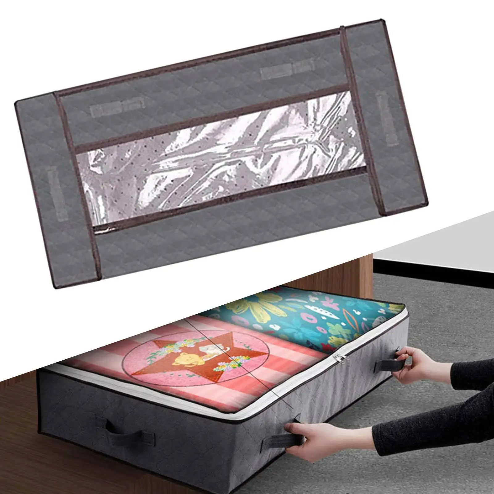 Under Bed  with Zipper Non-Woven Fabric Collapsible for Blanket