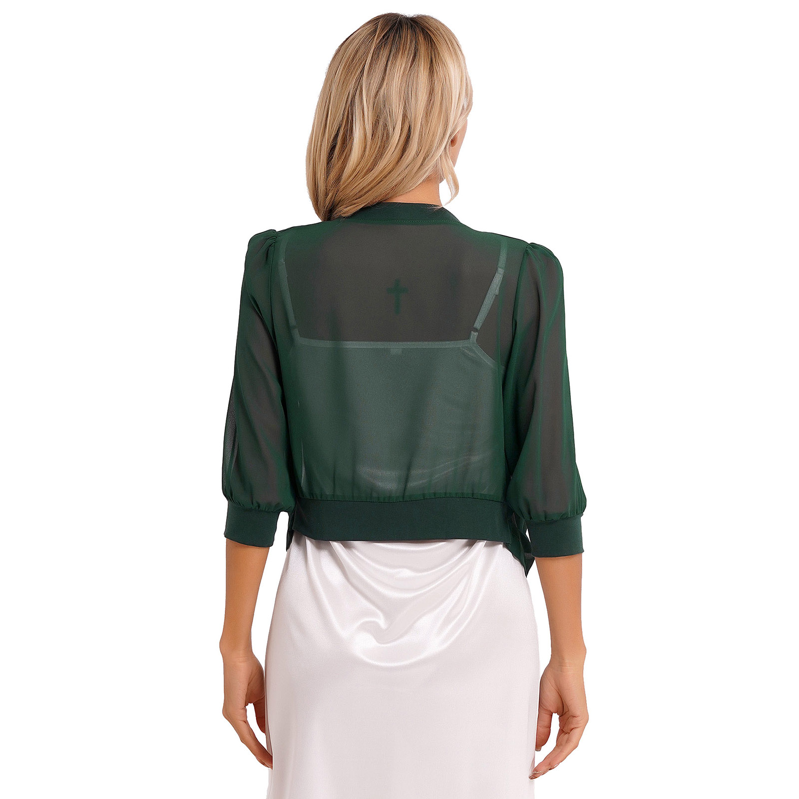 Puff Sleeve, Cor Sólida, Semi See-Through Wrap,