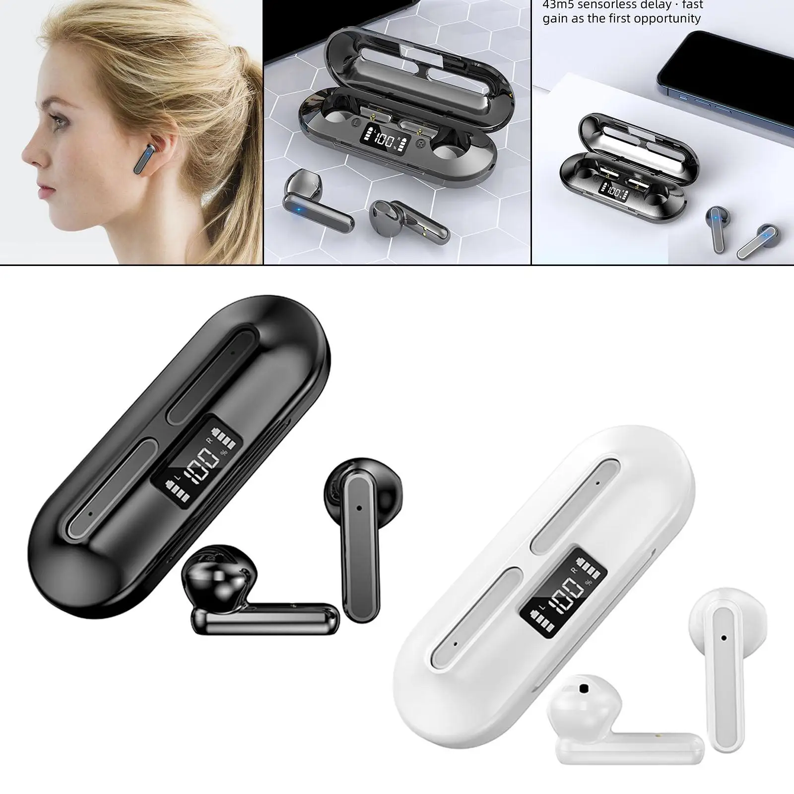 Wireless Earbuds Premium Sound with Charging Case Touch Control LED Display Earphones Bluetooth 5.2 Headphones for Game Working