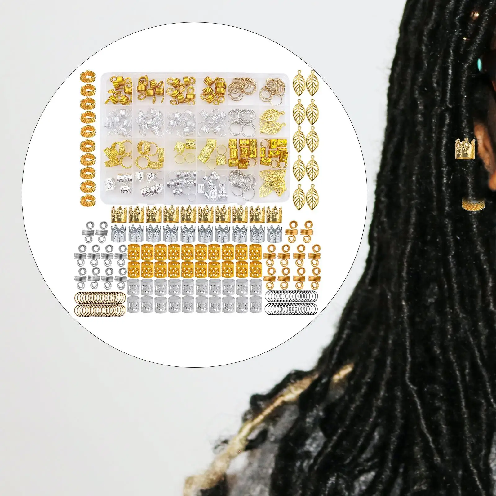 180 Pieces Dreadlocks Beads Braids Charms Hair Braid Rings Clips for Daily Wear DIY