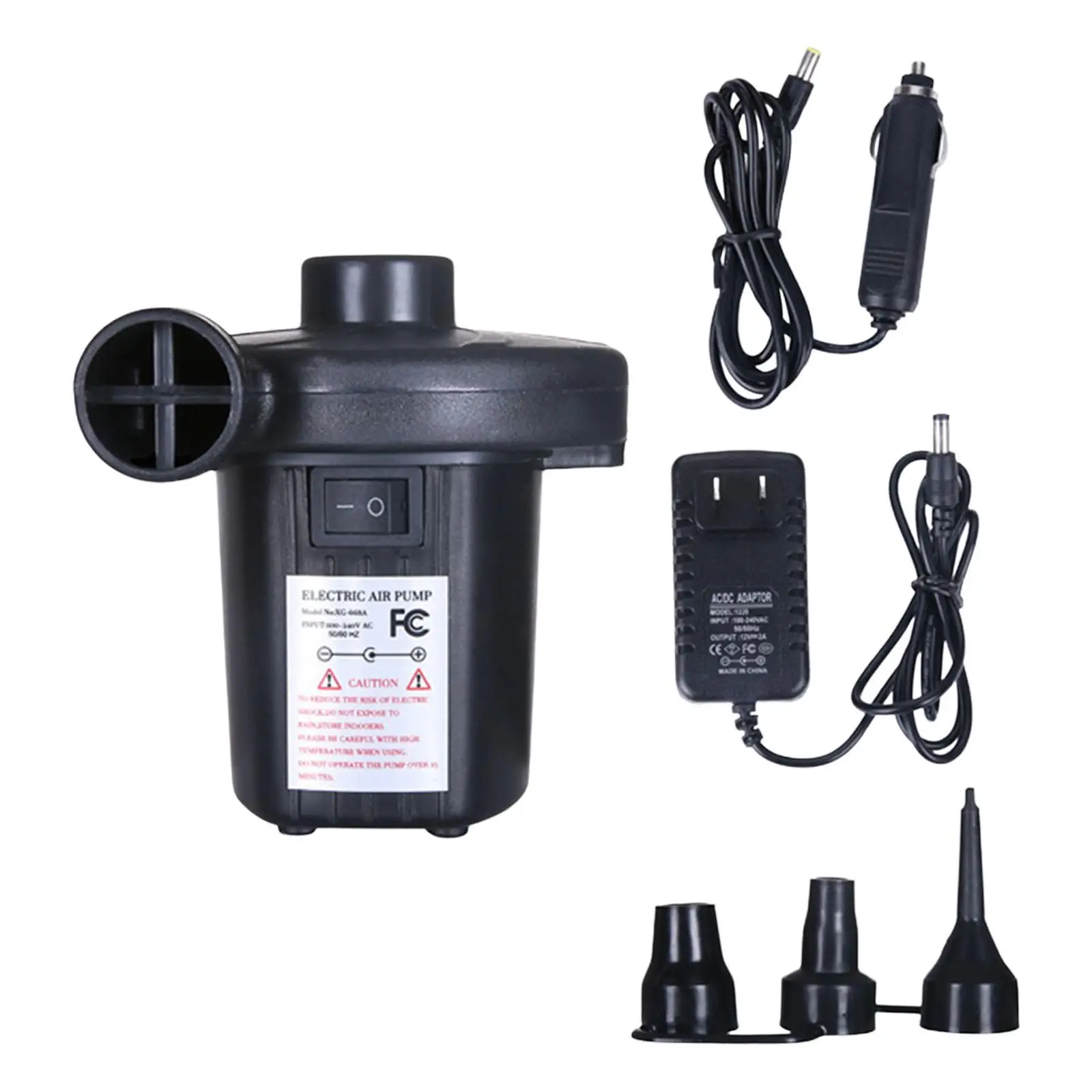 Electric Air Pump Portable with 3 Heads Nozzle 110V AC/12V DC Fast Inflator Deflate for Inflatables Air Beds Outdoor Camping