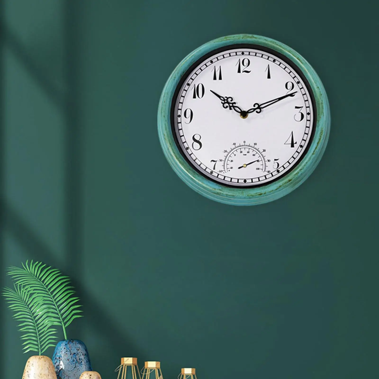 Indoor Outdoor Wall Clocks with Temperature Display Silent No Ticking Accuracy Wall Clock for Garden Yard Sauna Room Fence