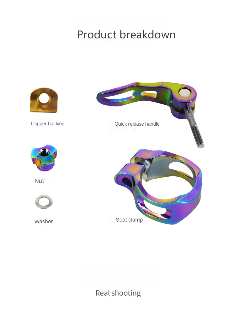 Lunje Fahrrad Sattelstütze klemme Aluminium Schnell verschluss Sattelstütze klemme 31.8/34,9 mtb Regenbogen Sattelstütze klemme – Detail 4