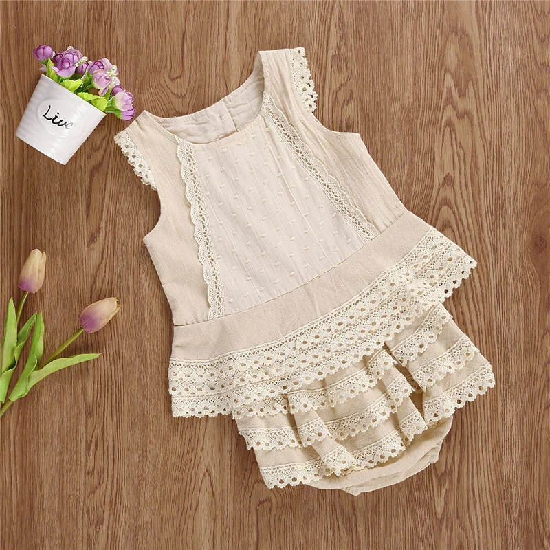 stylish baby clothing set Baby Girls 2 Pieces Outfit Round Neck Sleeveless Lace Vest Tops + Layered Hem Tiered Skirts Panty Sets Baby Clothing Set expensive