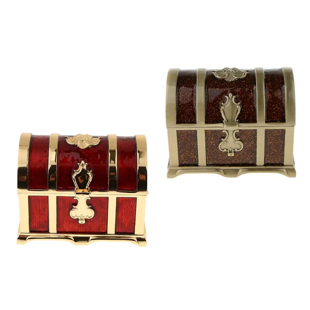 Rectangle  Enamel Treasure Chest Trinket Jewelry Box Case - Red