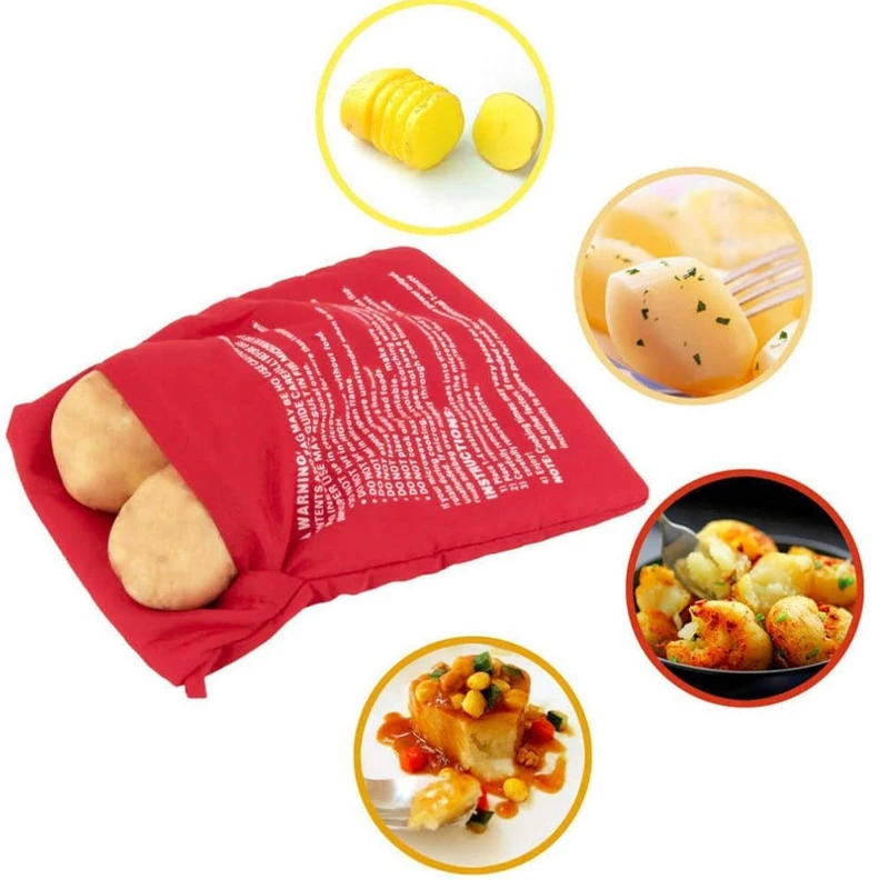 1 Pack New Red Washable Potato Express Microwave Cooker Bag 4 Minutes Fast Reus 