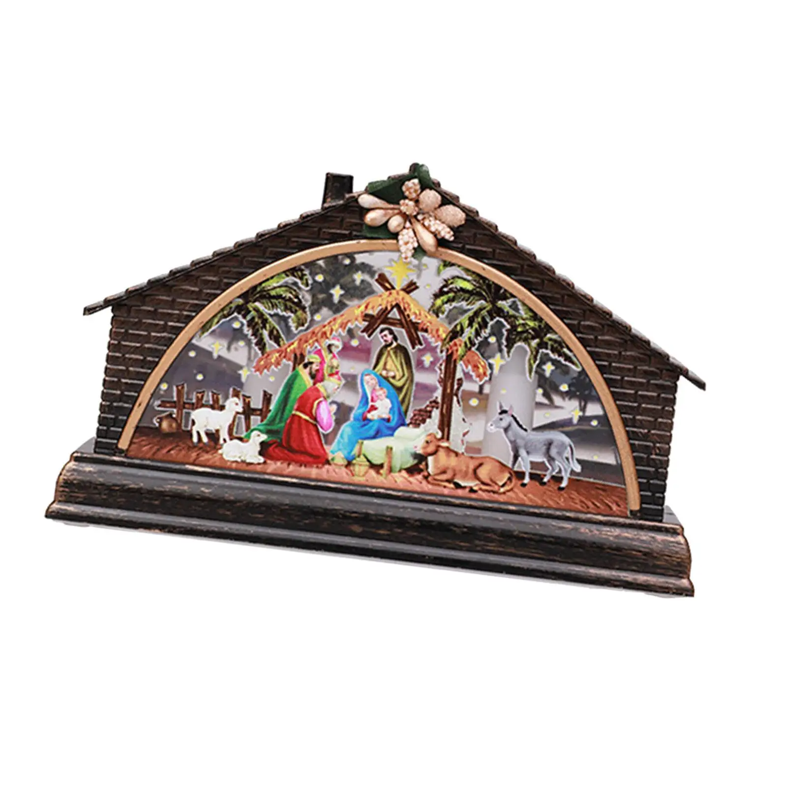 Christmas Lantern Night Light House Battery Powered Holy Family Nativity Scene Lamp for Party Home Office Decoration Ornament