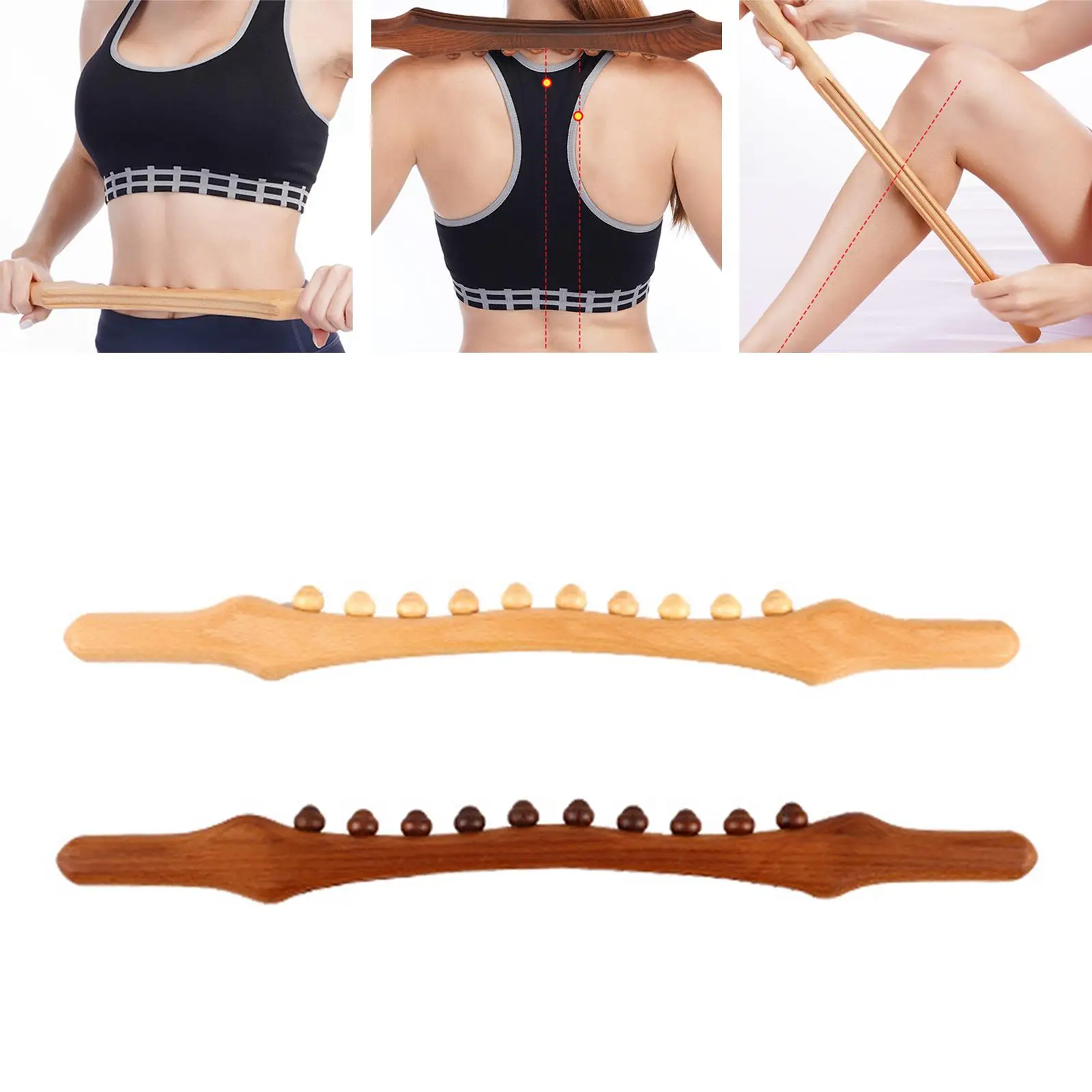 Wooden Guasha Scraping Stick Massage Tools 10 Beads Relaxing Lymphatic Drainage Tool for Back