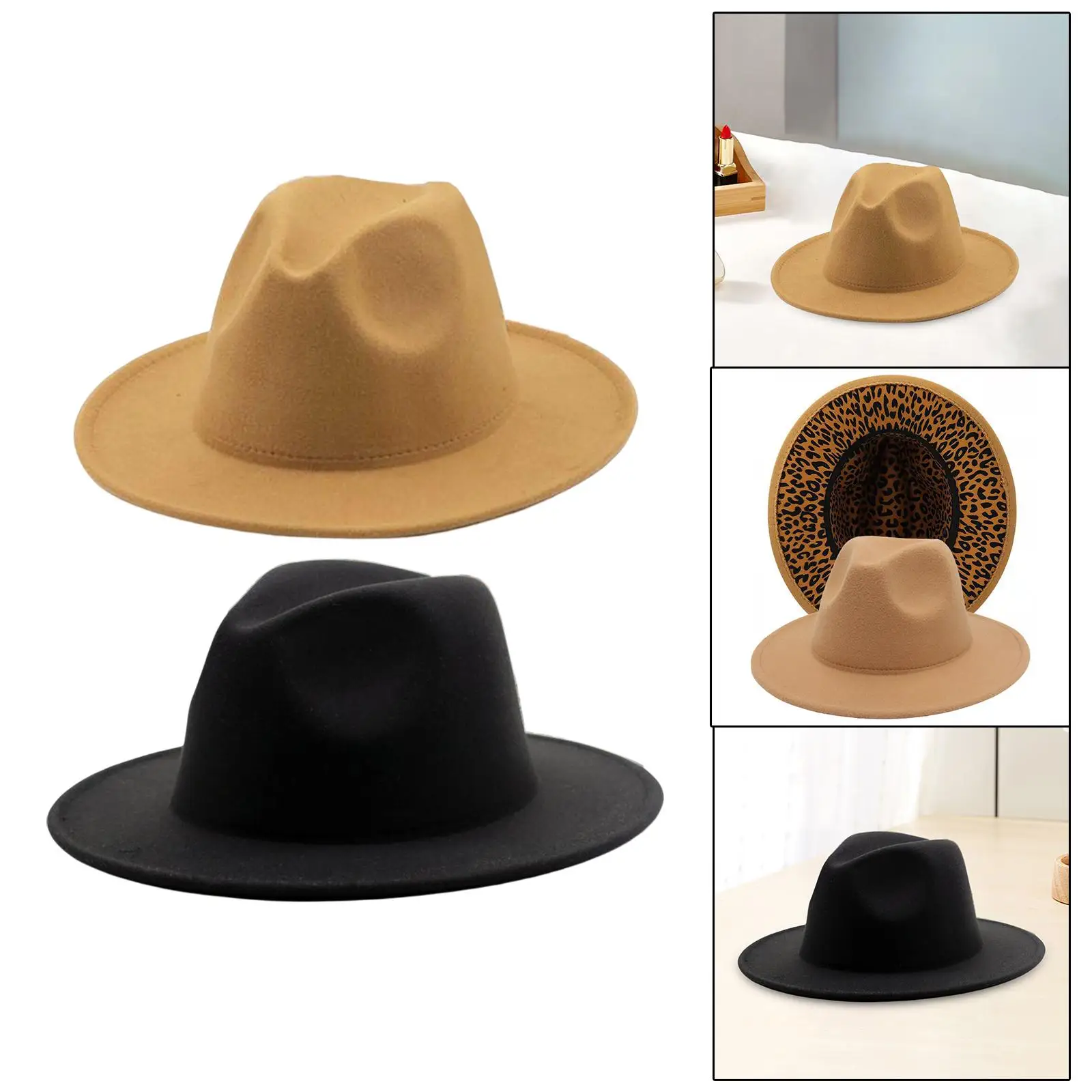 Unisex Fedora Hat, Leopard Patchwork Warm Classic Comfortable Casual Wide Brim Felt Panama Hat for Stage Performance Street