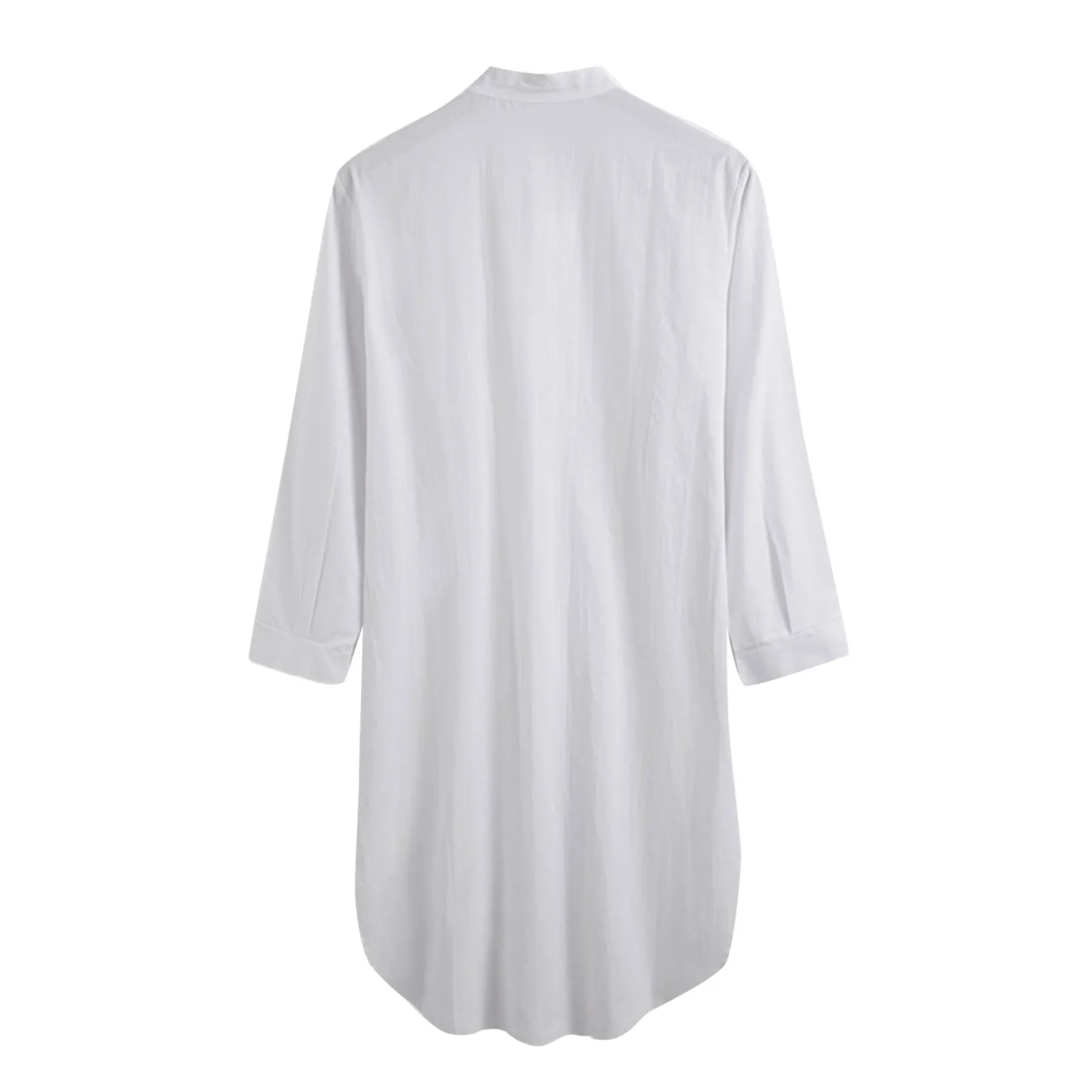 Men's Long-Sleeved Button-Down Sleepwear Solid Color Printed Shirt Stylish Nightgown Nightwear Loose Soft Long Shirt Homewear plus size silk pajamas