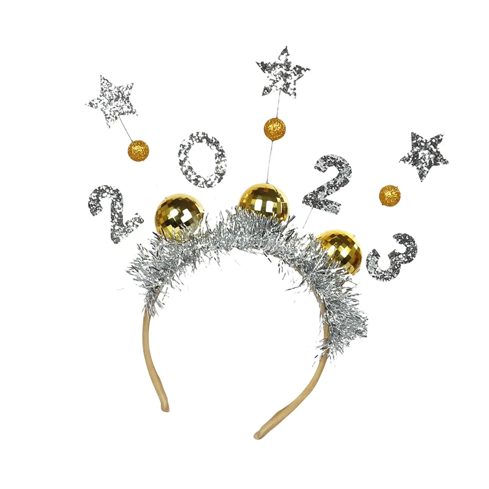 Happy New Year 2023 Headband Hair Hoop Tiaras Decor Shinning Hair Hoop Accessories for New Year Eve Gift Masquerade Carnival Men