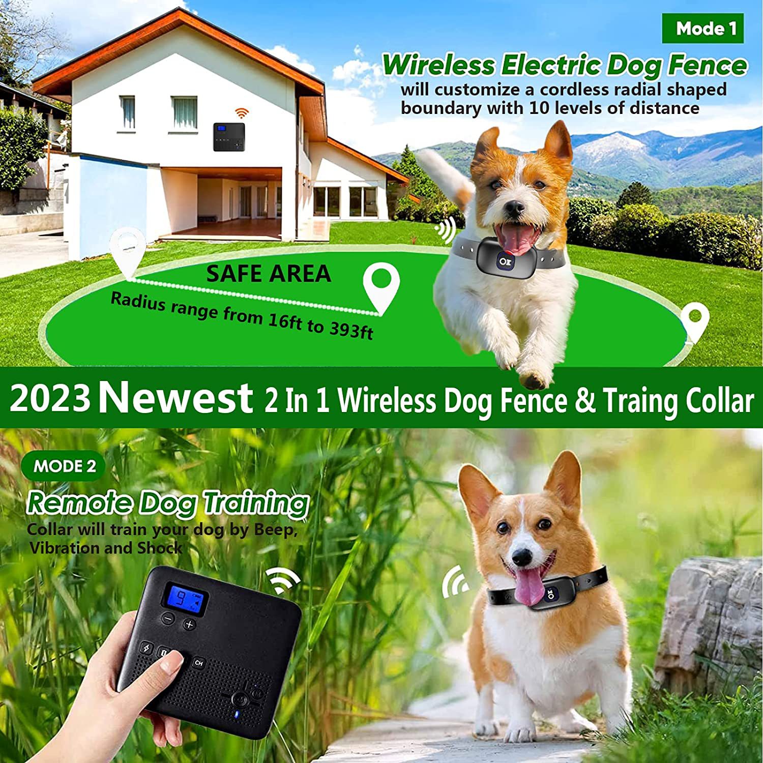 Dog Collar For3dogs,Wireless Electric Dog Fence, Boundary