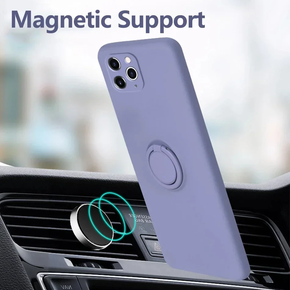 Liquid Silicone Finger Ring Magnetic Holder Bracket For iPhone 15 14 13 12 11 Pro Mini XR X XS Max 7 8 Plus Phone Case
