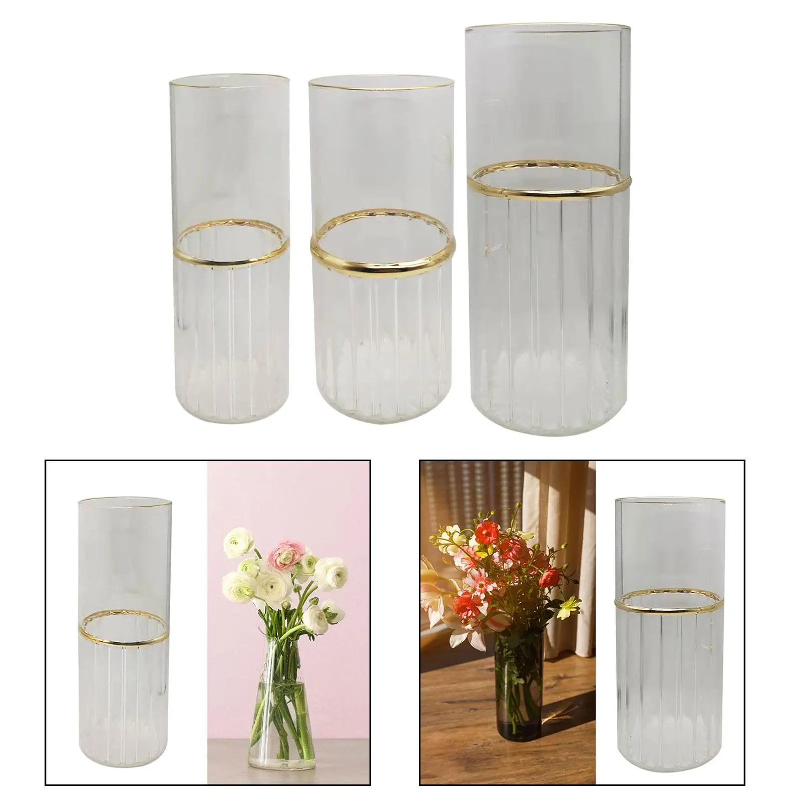 Transparent Glass Flower Vase Bottle for Wedding Living Room Office Decoration Round Thickened Hand Blow Durable Multipurpose