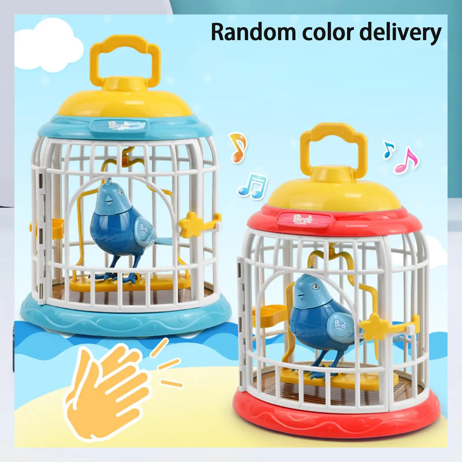 Singing Chirping Bird in Cage Talking Voice Control Bird Toy for Office Decoration Child