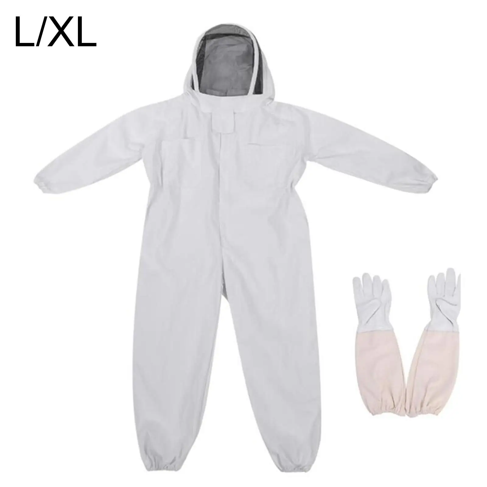 Professional Cotton Full Body Beekeeping Suit W/ Veil Hood + Long Gloves