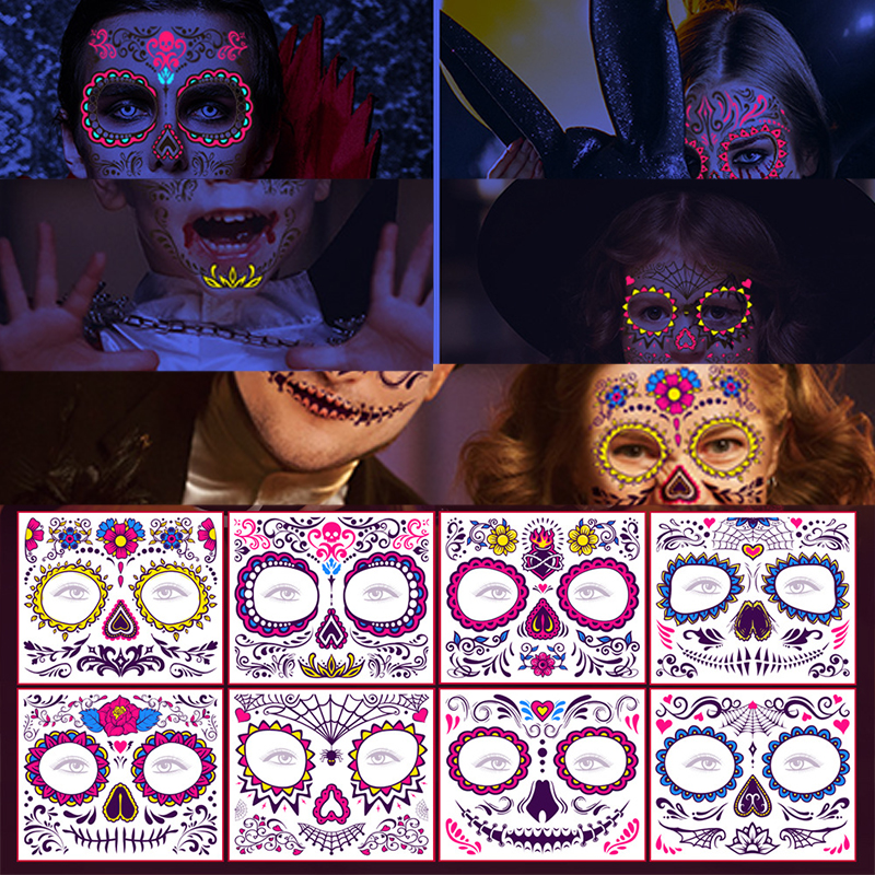 Best of Day Of The Dead Halloween Tattoo Fluorescent Waterproof Temporary Face Stickers Makeup Dress Up Decoration For Party Festival Reviews & Tips