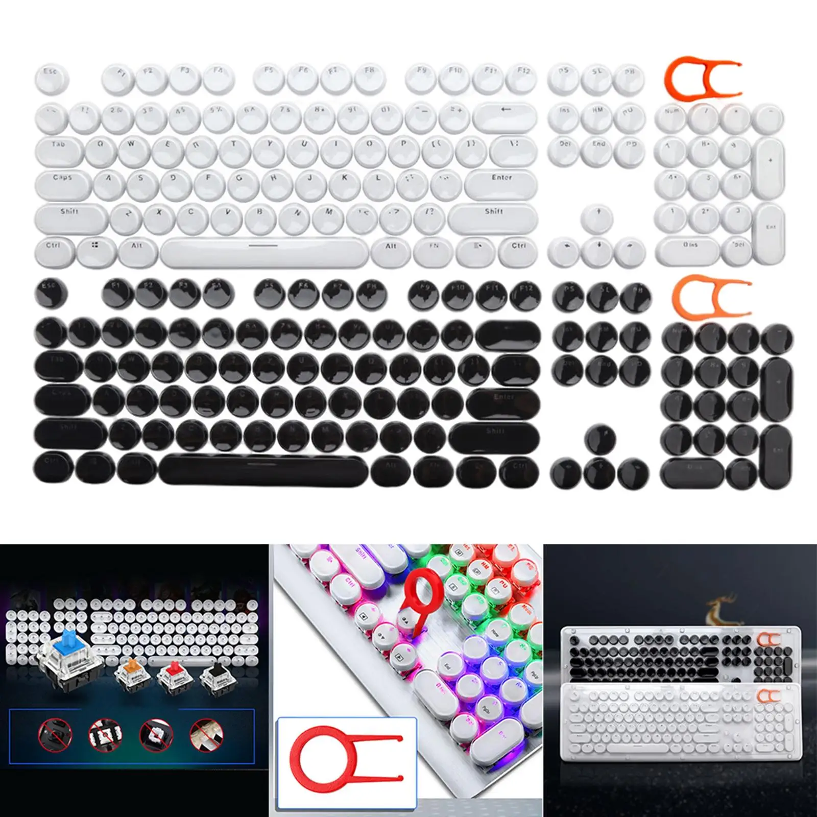 104 Pieces Typewriter Keycaps Round Steampunk Retro Style Gaming Keyboard Keycaps Mechanical Keycaps Keycaps for Computer Office