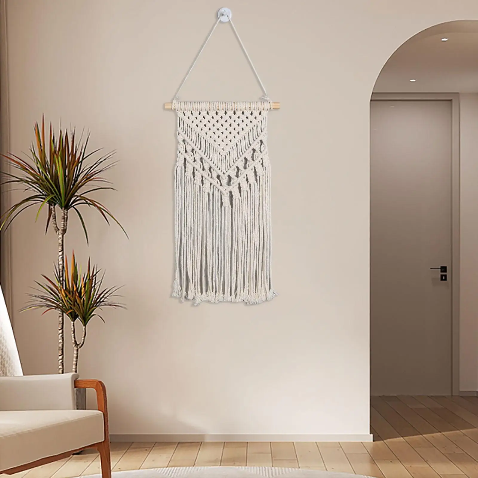 Macrame Wall Hanging Decor Wood Bohemian Style Tassel Woven Wall Art Decor Macrame Tapestry for Party Apartment Living Room Home