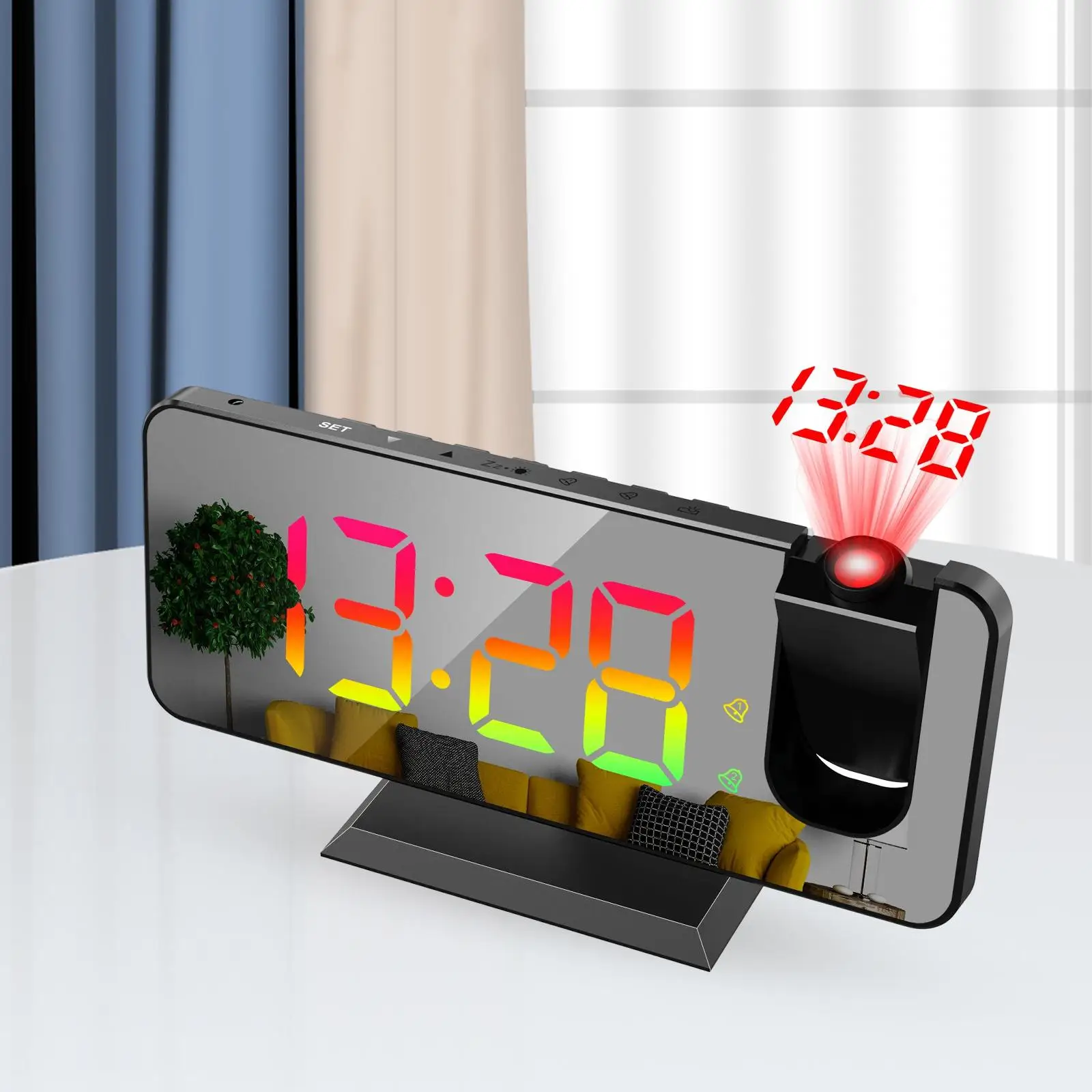 Projection Alarm Clock Color Changing LED Digital Large Screen Mirrored