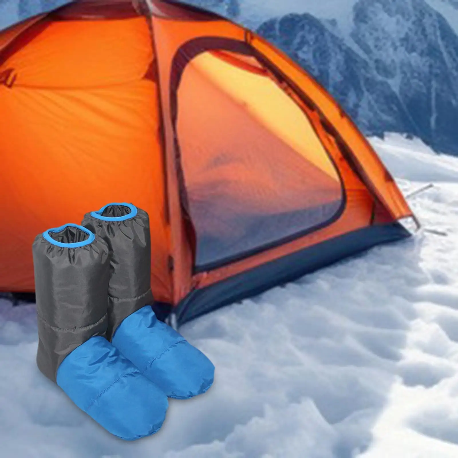 Down Booties Shoes Cozy Windproof Keep Warm Snow Boots Anti Slip Down Slippers for Camping Outdoor Indoor Bed