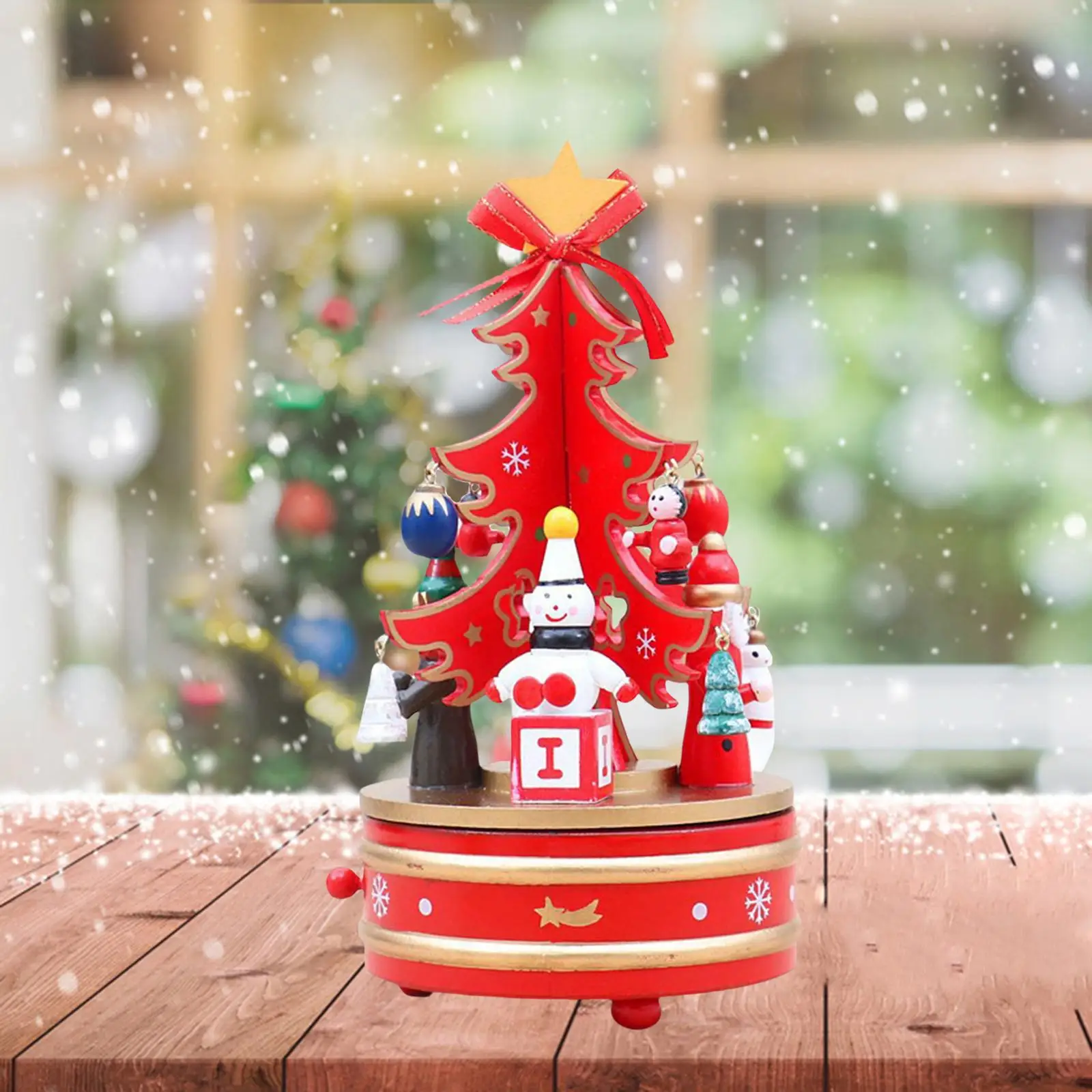 Wooden Music Box Rotating Carousel Toy for Festive Holiday Ornament