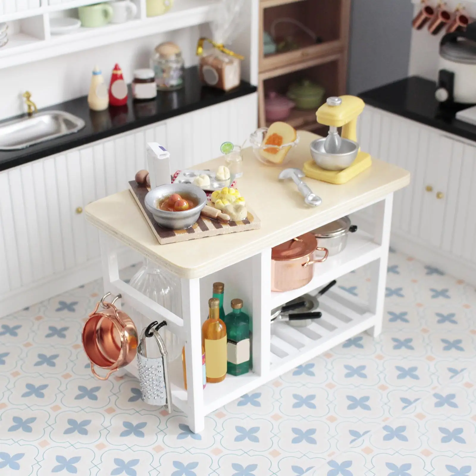 Wooden 1/12 Dollhouse Furniture Storage Display DIY Multilayers Table Decoration Unpainted Mini for Girls