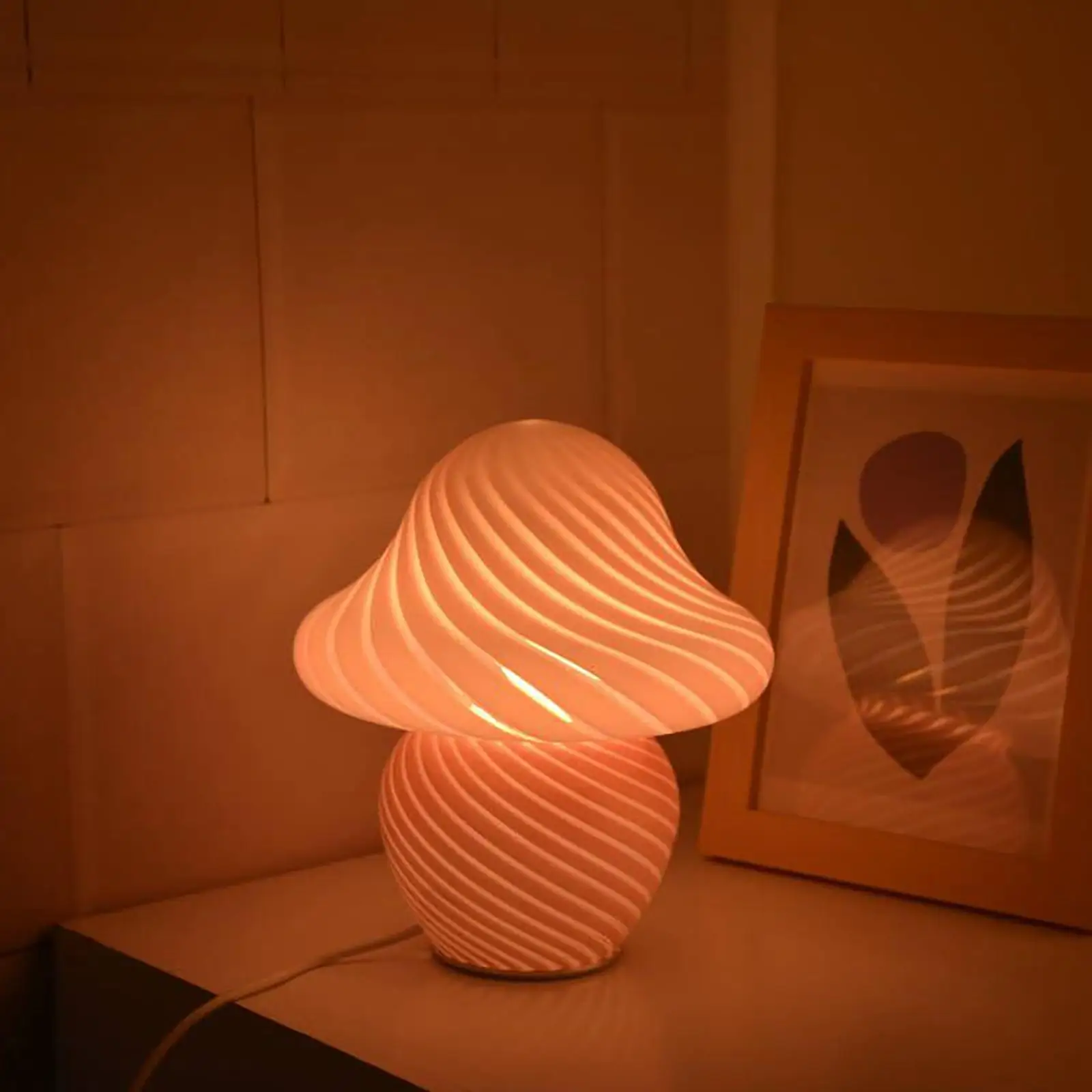 Mushroom Table Lamp, Bedside Lamp Adjustable Desk Lamp Glass Nightstand Lamp for Bedroom, Living Room, Office