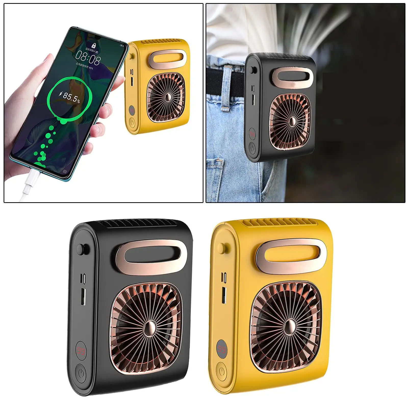 Portable Waist Clip Fan 3 Speeds for T-shirts Traveling Working Outdoor