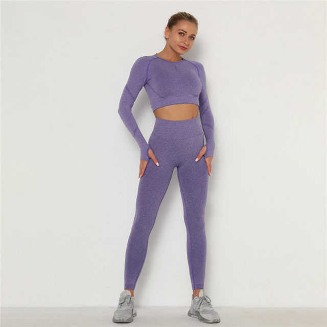 2pcs Seamless Yoga Set Workout Outfits Sports Suits High Waist Yoga