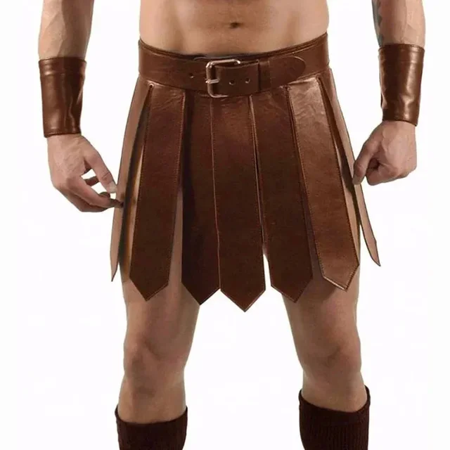 Men Leather Kilt Roman Gladiator Kilt Set Mens LARP Heavy Duty Leather Kilts Club shops Wear