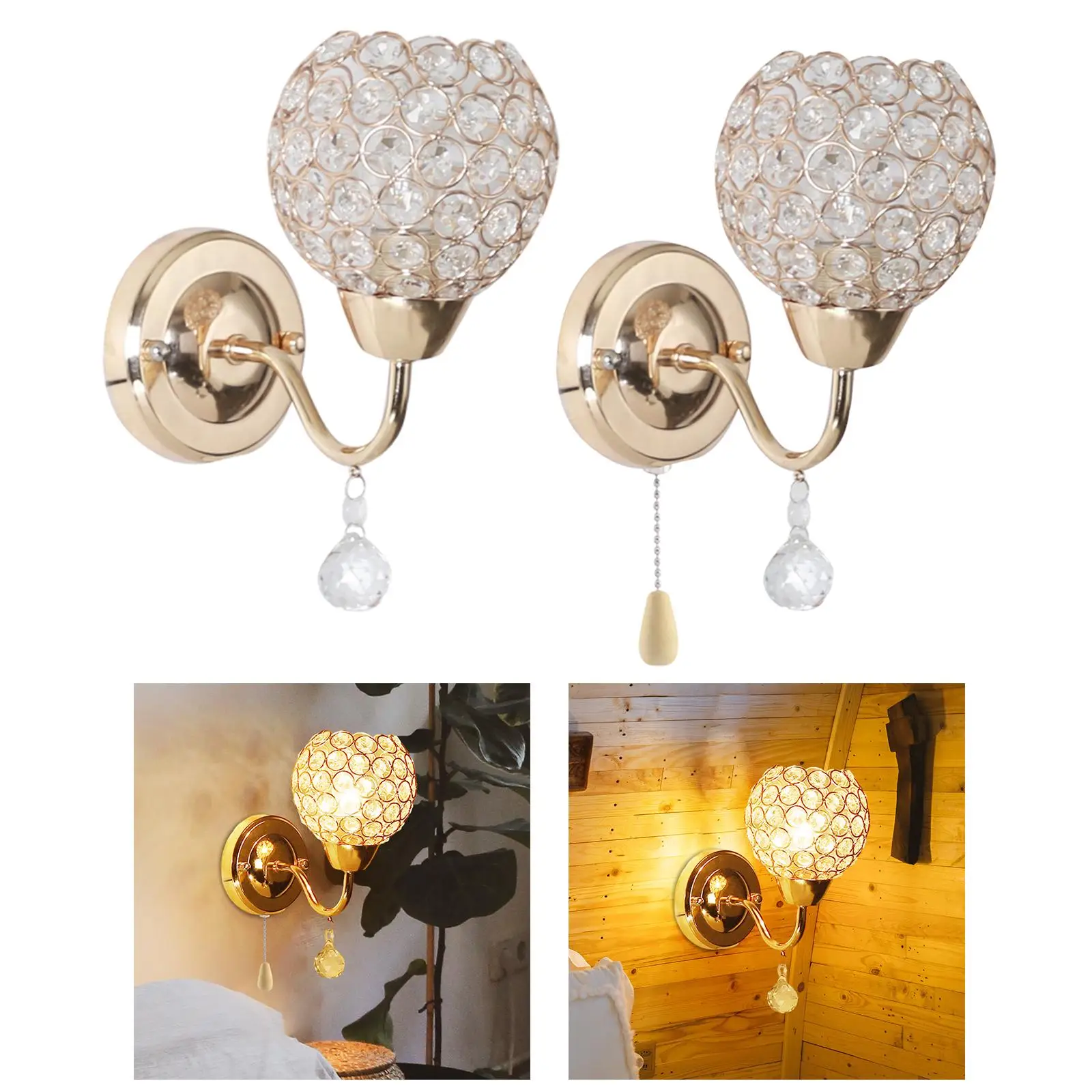 Creative Golden Crystal Wall Lamp Bedroom Bedside Light Hotel Aisle Corridor Sconce Living Room Wall Mounted Lights