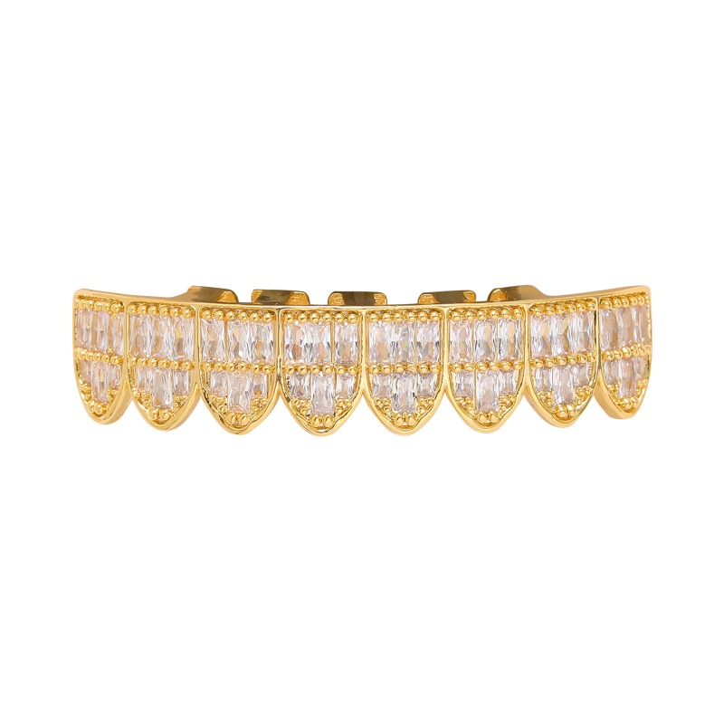 HipHop vereist t Quadrat Zirkon Zahn grillz Körper Piercing Schmuck Vampir echte vergoldete Zähne Grills oben unten Kappe gesetzt – Detail 9