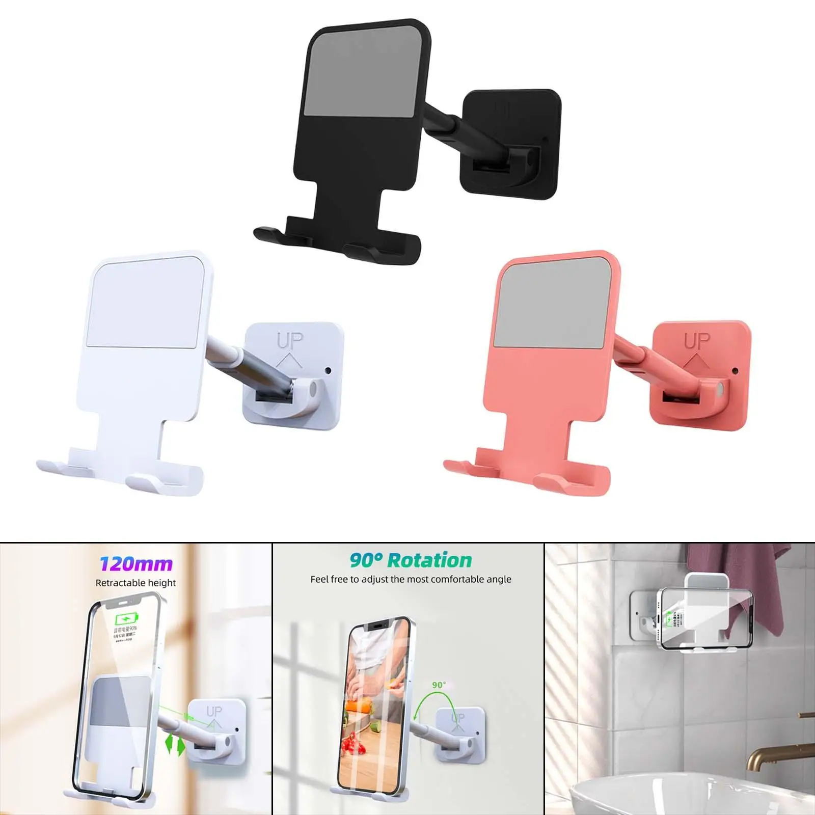 Adhesive Phone Holder Angle Adjustable Cellphone Mounted Phone Mount Bracket for Wall Kitchen Bedroom Bathroom Window