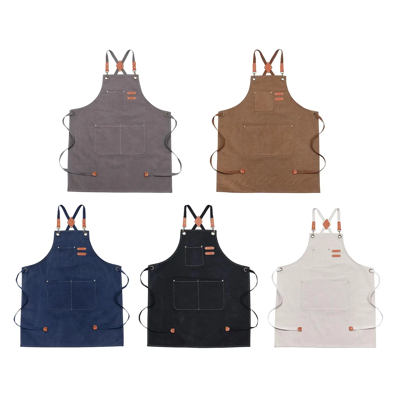 Canvas Apron with Pockets Cross Back Bib Apron for Painting Work Shop Baking