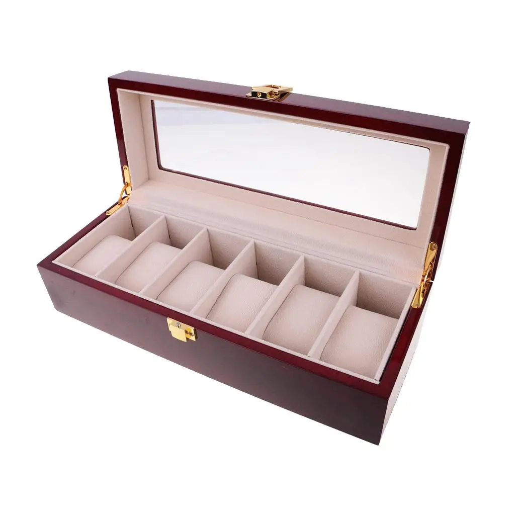 Luxury 6 Compartments Wine  Display Case Wood Jewelry Storage Organizer with  Lid 