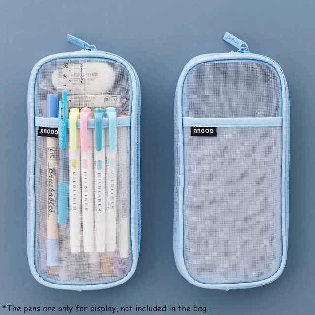 1pcs Angoo Transparent Mesh Pencil Case Pen Bag Summer Ice Cream Color  Storage Pouch Organizer for Stationery School Travel F452