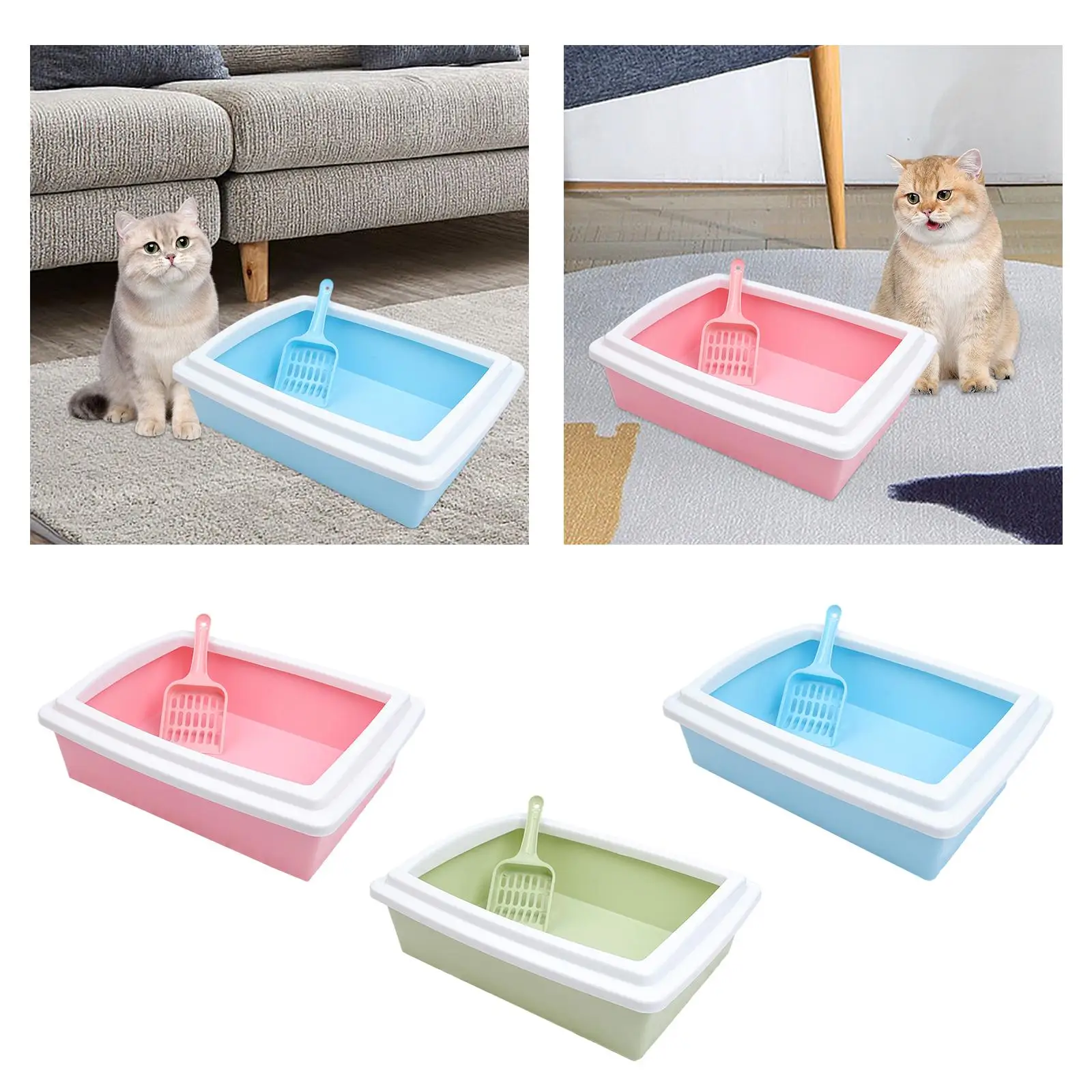 Cat Litter Box Cat Litter Container with Scoop Splashproof Sturdy Durable Open Top Pet Litter Tray Kitten Toilet with High Side