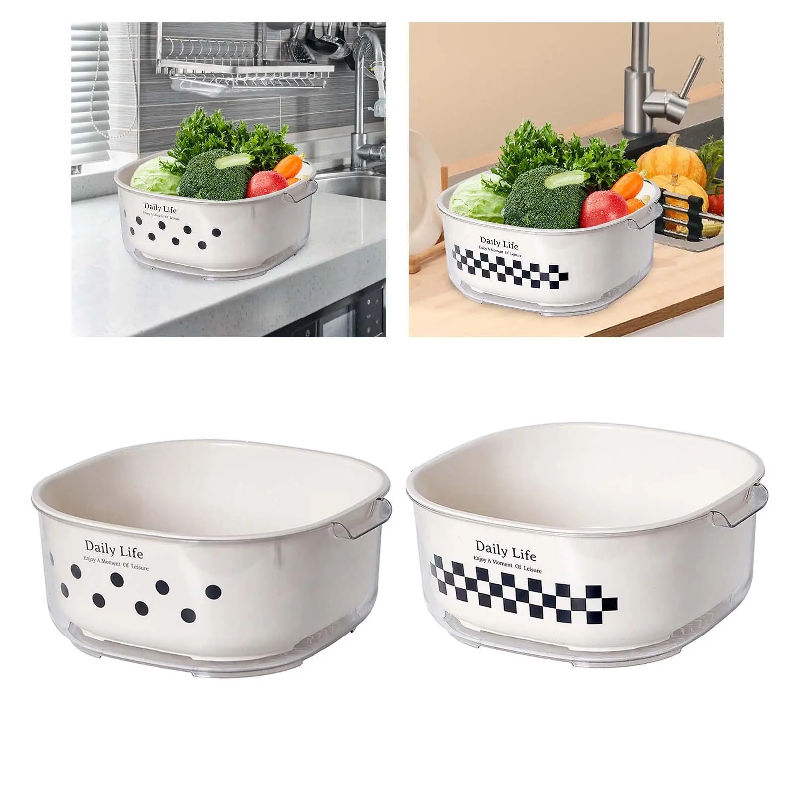 Kitchen Colander Strainer Bowl Set Washing Food Storage Basket Double Layer Strainer Basket for Barley Grape Grain Rice Fruits