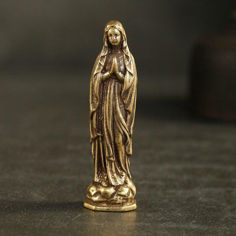 Reines Kupfer Vintage Heilige Jungfrau Maria Figuren Anhänger Messing Heilige Mutter Religion Glaube Buddha Schlüsselanhänger Behänge – Detail 2