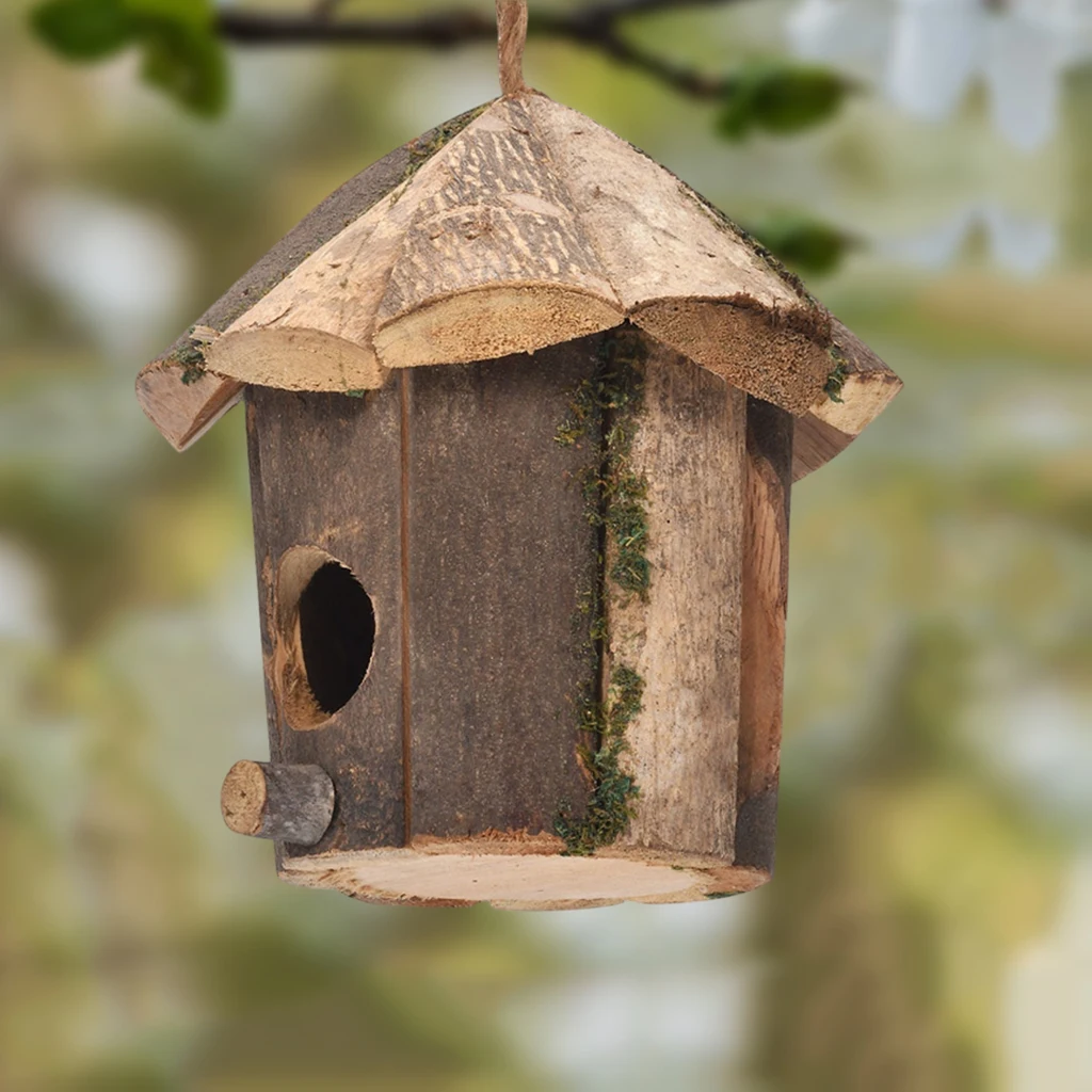 Hanging Wooden Birdhouse Mini Resting Place for Birds Ornaments for Yard